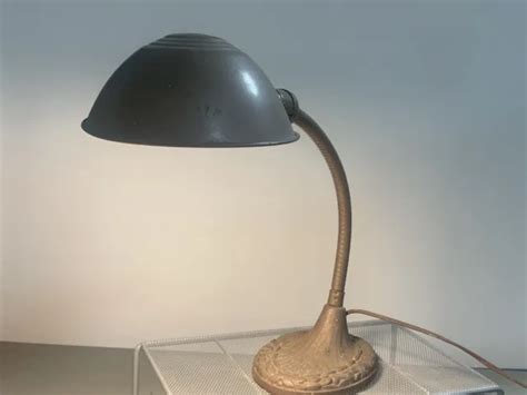 ART DECO MID Century Cast Metal Industrial Goose Neck Desk Lamp 8D