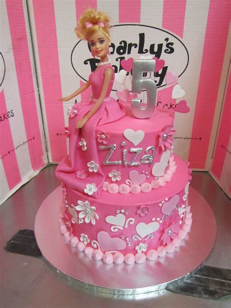 2 Tier Barbie Themed 5th Birthday Cake In Shades Of Pink A Photo On