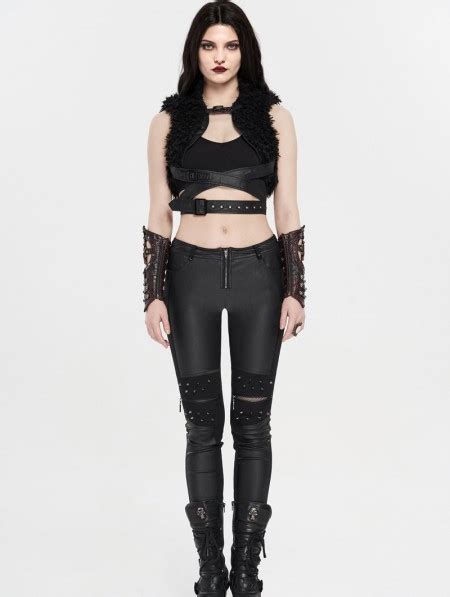 Punk Rave Black Gothic Punk Handsome Tight Pu Leather Pants For Women
