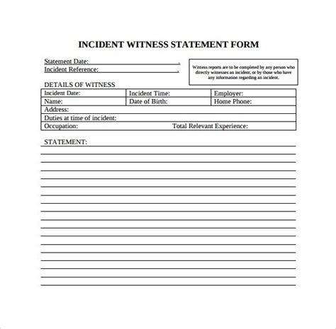 incident witness statement template statement template