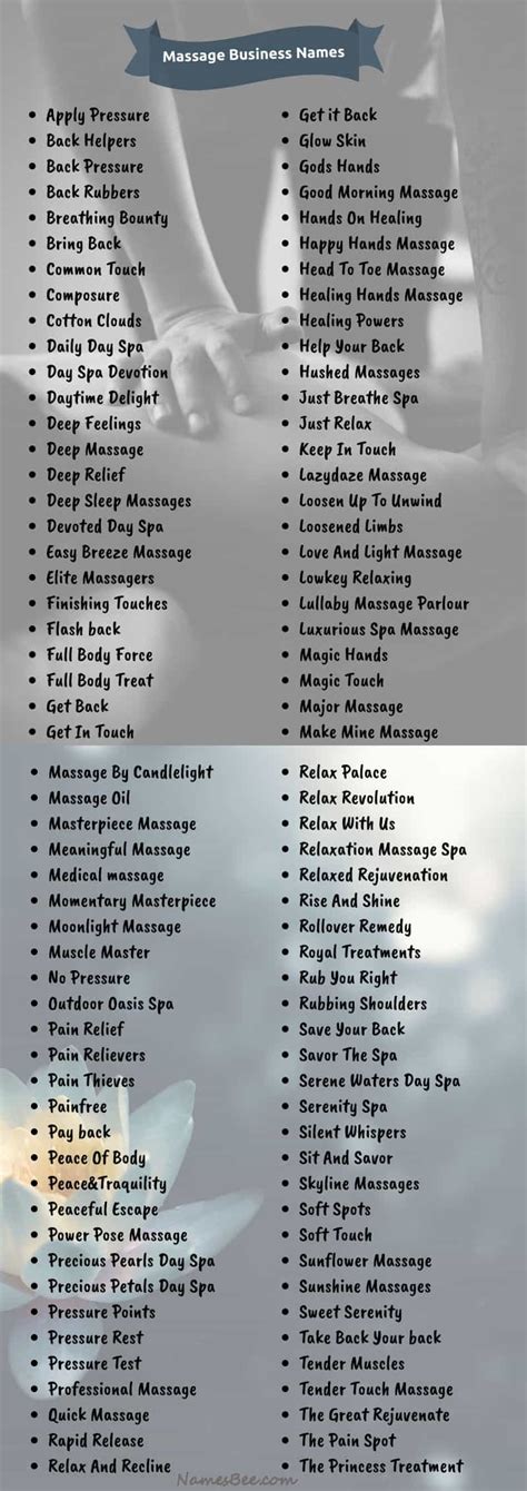400 Massage Business Names Ideas And Suggestions Namesbee