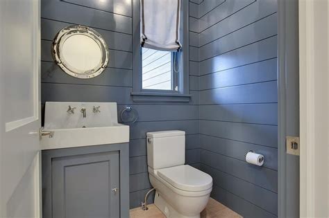 Blue Cottage Powder Room With Blue Shiplap Walls Cottage Bathroom