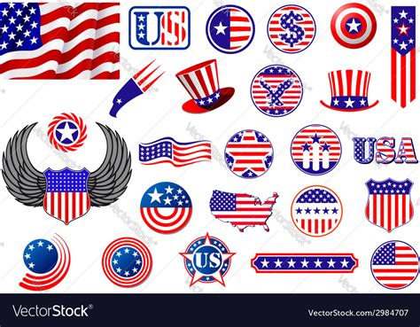 American Patriotic Badges Symbols And Labels Vector Image