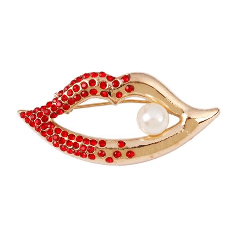 2018 high quality brand design fashion jewelry classic smart rhinestone red lip pearl women