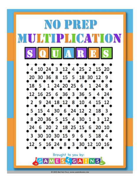 Multiplication Squares Game