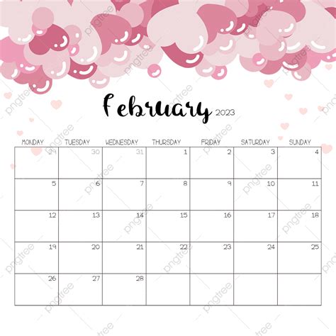 รูปเดือน กุมภาพันธ์ ปี 2023 ปฏิทิน หัวใจสีชมพู Png 2023 เดือน