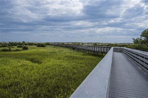 Boardwalk Over The Marsh And The Sand Dunes Stock Image Image Of