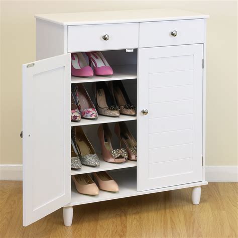 White Wooden 4 Tier Shoe Storage Cabinet Hallwaybedroom Footwear