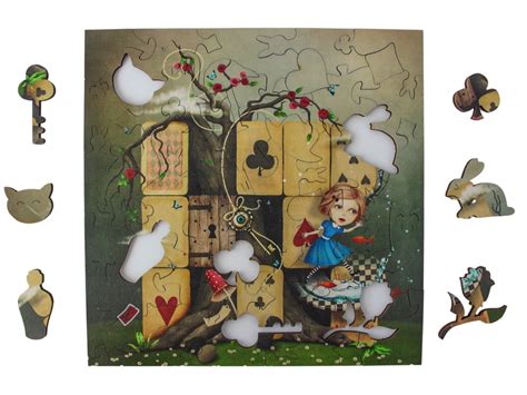 Wooden Jigsaw Puzzle Alice In Wonderland Montessori Toys Etsy