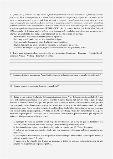 Exercícios Iluminismo 8 Ano