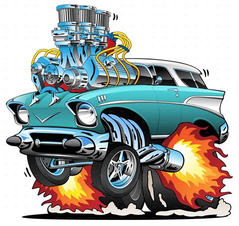 Classic Fifties Hot Rod Muscle Car Cartoon Vector Illustration Cool