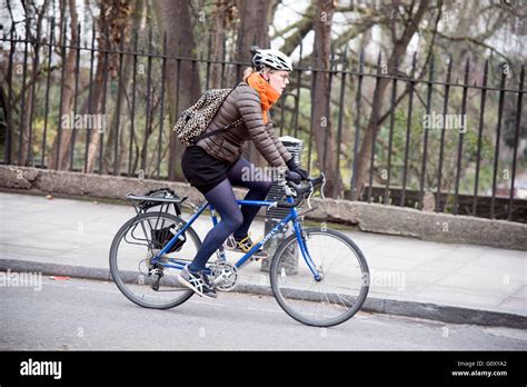 Cyclist Cycling Commuter Pedal Bike Ride To Work Stock Photo Alamy