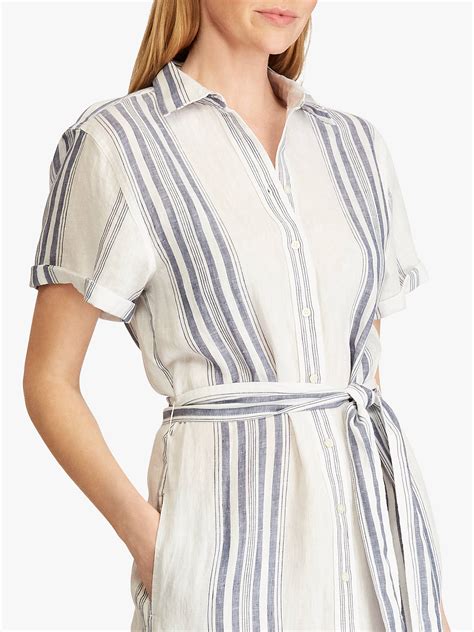 Lauren Ralph Lauren Amani Striped Linen Shirt Dress Whitenavy At John Lewis And Partners