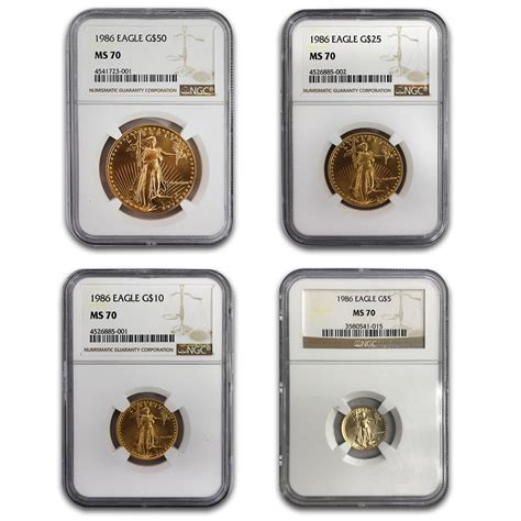 1986 4 Coin Gold American Eagle Set Ms 70 Ngc Gold Eagle Coin Sets
