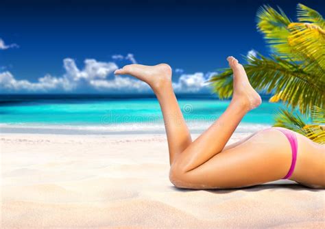 Woman Is Lying On The Tropical Beach Stock Photo Image Of Holiday Seychelles