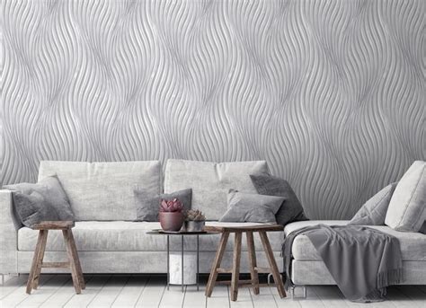 Modern Living Room In 2020 Silver Wave Wallpaper Feature Wallpaper