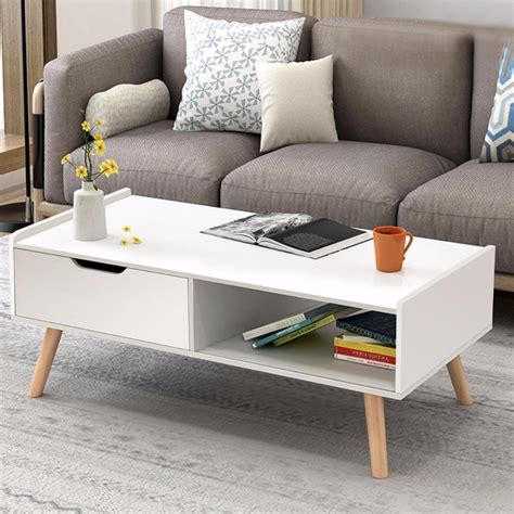 Unique cuts of parota wood create striking solid wood coffee tables. Modern White Solid Wood Coffee Table with Storage- MaviGadget