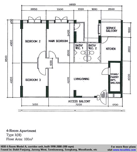 Hdb 4 Room Model A Floor Plan 100 Sqm Apartment Floor Plans Bedroom