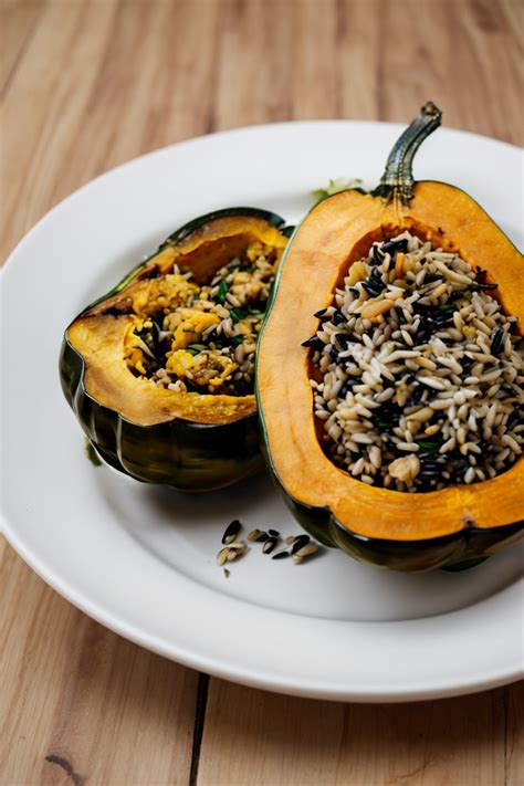 Stuffed Acorn Squash With Wild Rice And Chicken Alldinner Com