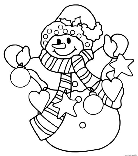 Coloriage Joyeux Bonhomme De Neige Avec Des Decorations De Noel