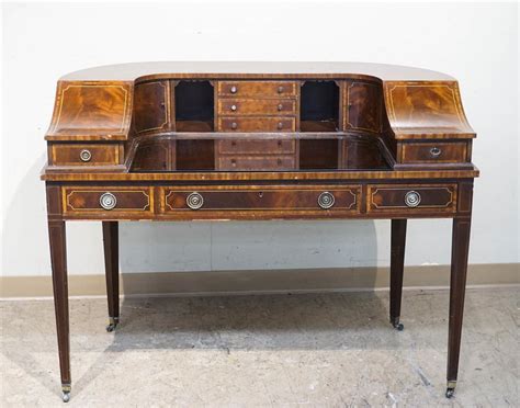Lot Federal Style Satinwood Inlaid Burlwood And Mahogany Governor Winthrop Style Desk H 37