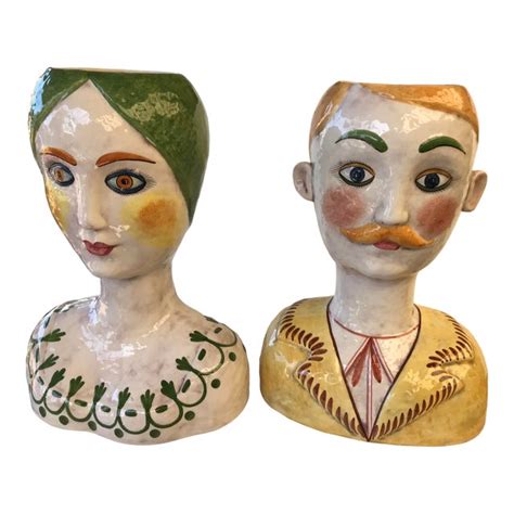1970s Vintage Horchow Italian Ceramic Head Vases A Pair Chairish
