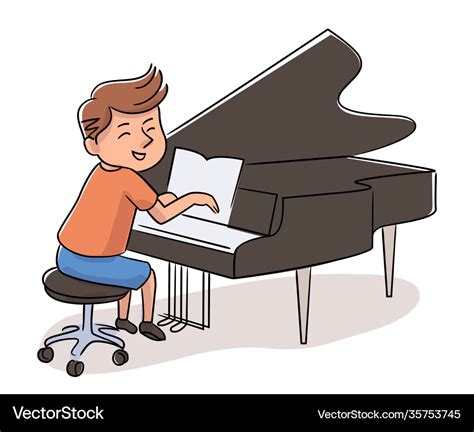 Smiling Cute Boy Playing Piano Isolated On White Vector Image