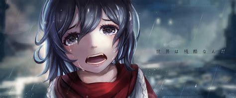 Black Eyes Black Hair Crying Lbou Mikasa Ackerman Rain