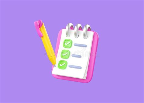 D Note Icon And Pencil With Document List With Text Notepad With