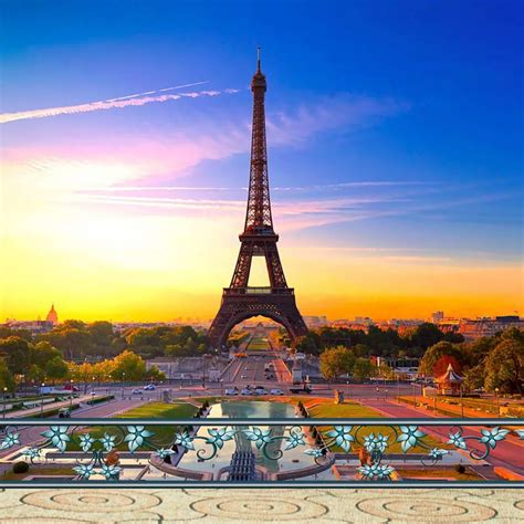 Stunning Paris Eiffel Tower Photography Backdrop With Blue Sky Sunset