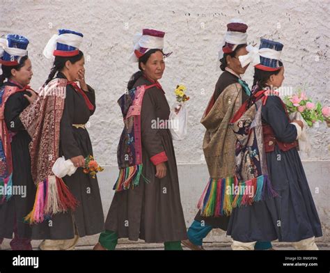 Ladakhi Women In Traditional Dress At A Tara Prayer Gathering Leh