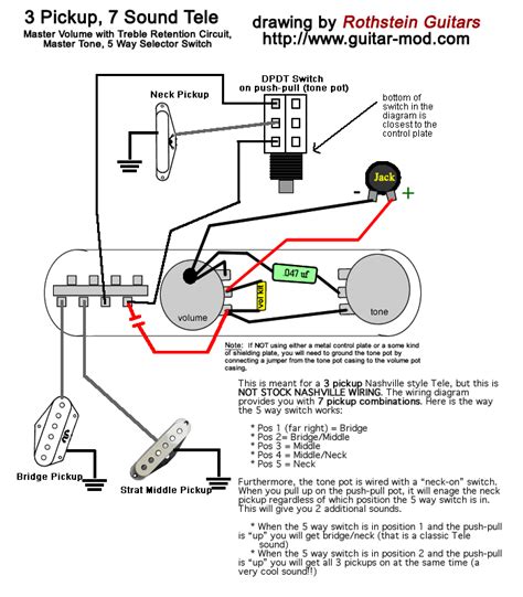 Wiring diagrams by lindy fralin. 3 PICKUP, 7 SOUND TELE w/5 WAY SWITCH (alternative to Nashville) | Telecaster, Guitar tech ...