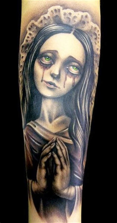 Original Designed Crying Colored Monster Girl Tattoo On Arm