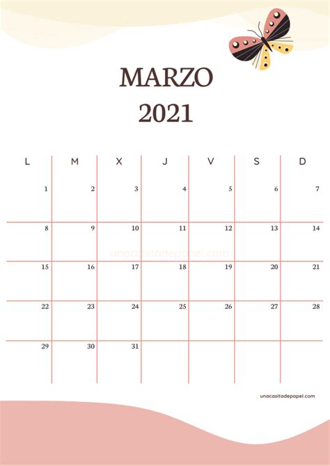 Calendario Marzo 2021 Para Imprimir Gratis Una Casita De Papel