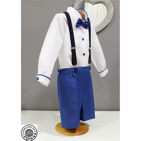 Boy Ring Bearer Outfit White Linen With Royal Blue Shorts