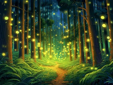 Premium Ai Image A Painting Of A Path Through A Forest With Glowing