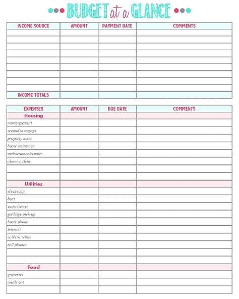 Low Income Budget Beginner Printable Budget Worksheet