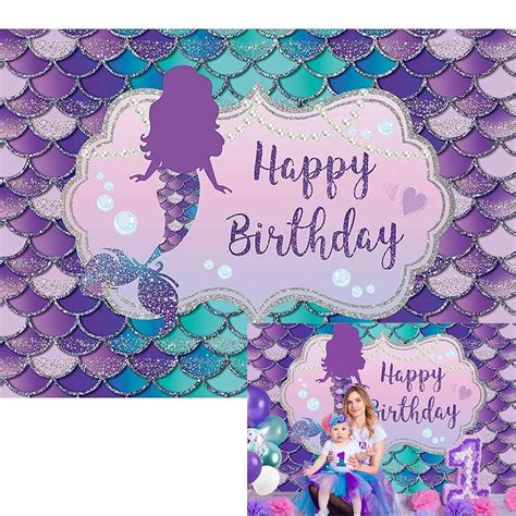 Buy Maijoeyy 7x5ft Mermaid Birthday Backdrop Glitter Blue Purple Mermaid Scales Photography