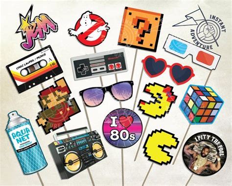 I Love The 80s Photo Booth Props Digital Download Printable 1980s