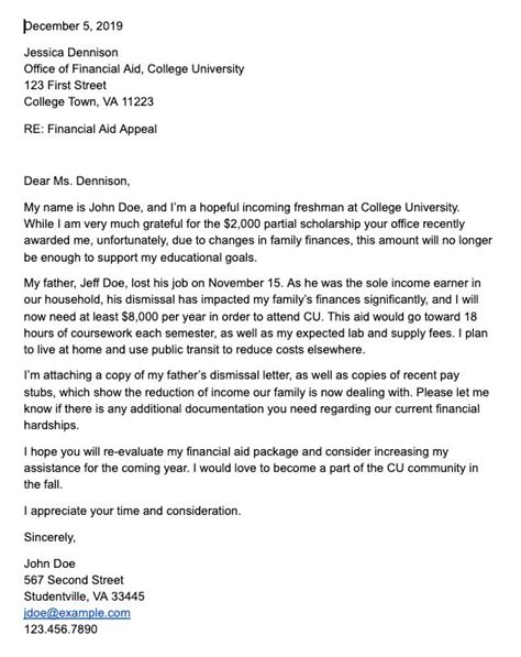 Letter To Financial Aid Sample