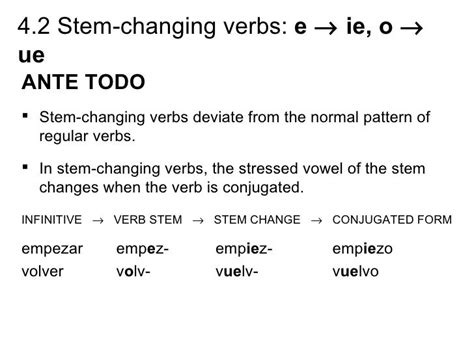 42 Stem Changing Verbs E To Ie O To Ue