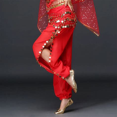 Hot Sale Wholesale Belly Dance Clothes Chiffon Coins Dance Pants Girls Belly Dance Trousers Sexy