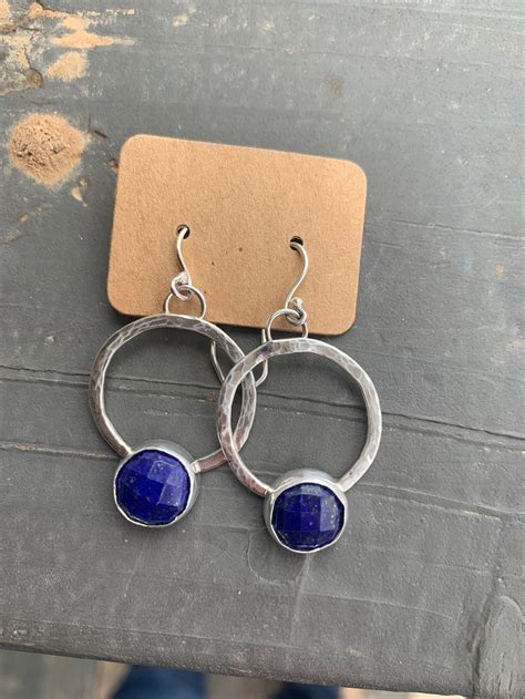 Lapis Lazuli Hoop Earrings Set In Sterling Silver With Ear Etsy UK