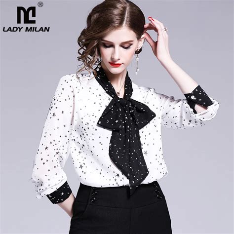 New Arrival 2019 Womens Bow Collar Long Sleeves Color Block Fashion Casual Shirts In Blouses