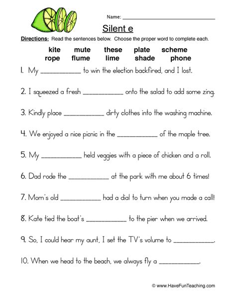 Silent E Fill In The Blank Worksheet By Teach Simple