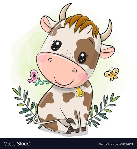 Cute Cartoon Little Bull On A Green Background Download A Free Preview