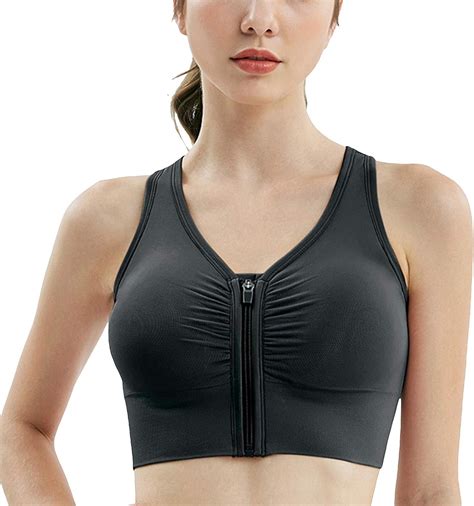 Zipper Sports Bra For Women Wire Free Padded Bras Gym Tank Crop Top At Amazon Womens Clothing Store