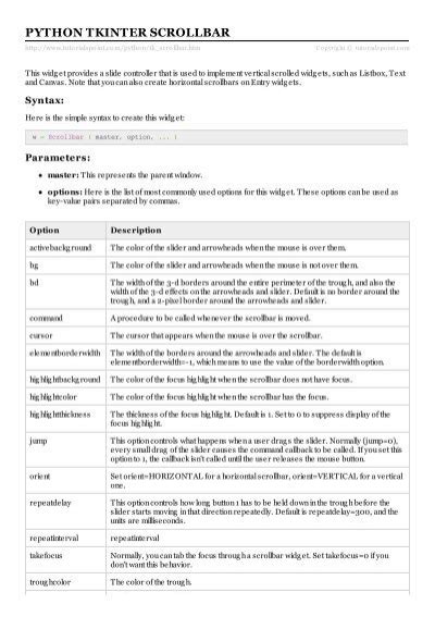 Python Tkinter Scrollbar Tutorials Point