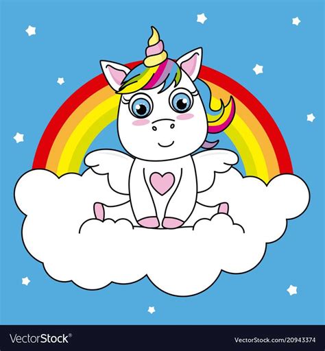 Unicorn Sitting On A Cloud With Rainbow Background Download A Free