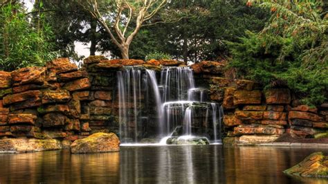 Waterfall Park Slabs Pond Picture Photo Desktop Wallpaper